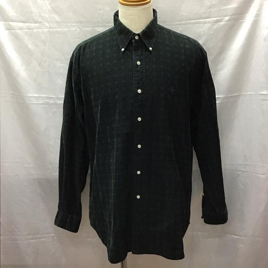 ラルフローレン RALPHLAUREN シャツ、ブラウス 長袖 ボタンダウン チェック L ワンポイント 紺 / ネイビー / X カーキ / カーキ /  メンズ USED 古着 中古 10112403