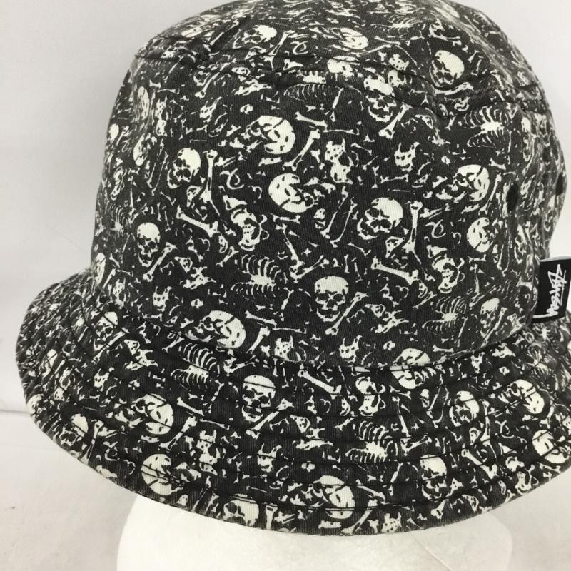 ステューシー STUSSY 帽子 ハット バケットハット ドクロ スカル 総柄 黒 / ブラック / X 白 / ホワイト /  メンズ USED 古着 中古 10147564