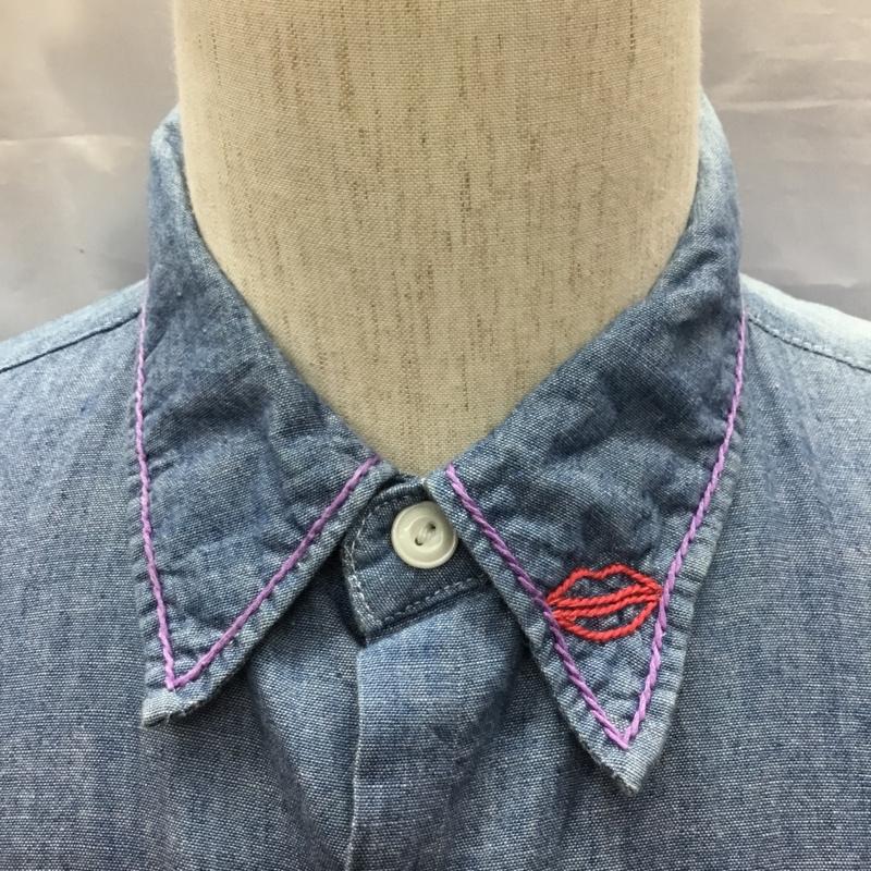 ワコマリア WACKO MARIA シャツ、ブラウス 長袖 長袖シャツ カラーシャツ ポケットシャツ 長袖カットソー 刺繍シャツ M ロゴ、文字 インディゴ / インディゴ /  メンズ USED 古着 中古 10117575