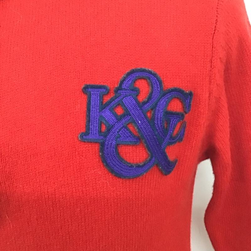 ケントアンドカーウェン KENT&CURWEN ニット、セーター 長袖 長袖ニットカットソー ニット セーター ジップアップネックニット L ロゴ、文字 赤 / レッド /  メンズ USED 古着 中古 10117560