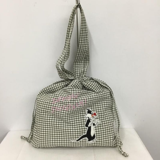 アコモデ ACCOMMODE トートバッグ トートバッグ LOONEY TUNES ギンガムチェック 巾着 キャラクター カーキ / カーキ /  レディース USED 古着 中古 10140620