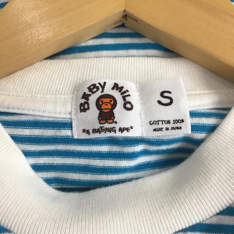 アベイシングエイプ A BATHING APE カットソー 長袖 長袖カットソー プリントカットソー クルーネック S ボーダー柄 白 / ホワイト / X 水色 / ライトブルー /  メンズ USED 古着 中古 10151151