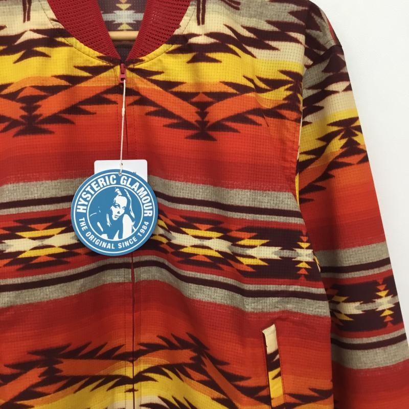 ヒステリックグラマー HYSTERIC GLAMOUR ジャケット、上着 ジャンパー、ブルゾン 02191AB13 NATIVE PATTERN ナイロンジャケット L ネイティブ柄 赤 / レッド / X 黄 / イエロー /  メンズ USED 古着 中古 10133488