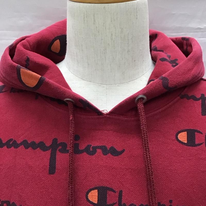 チャンピオン Champion パーカー 長袖 プルオーバー フーディー スウェット XL 総柄 えんじ / ワインレッド /  メンズ USED 古着 中古 10118391