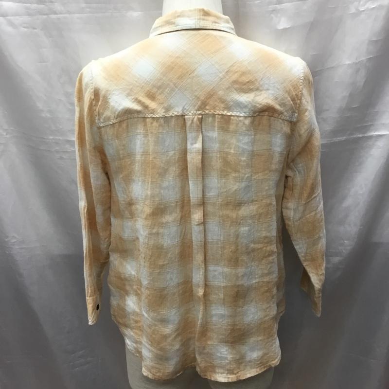 ロンハーマン Ron Herman シャツ、ブラウス 七分袖 411070118-1071 七分袖 リネン L チェック 白 / ホワイト / X 橙 / オレンジ /  メンズ USED 古着 中古 10117731