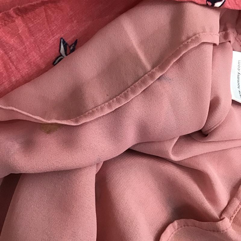 トミーヒルフィガー TOMMY HILFIGER ワンピース ひざ丈スカート 鳥 半袖 4 総柄 桃 / ピンク /  レディース USED 古着 中古 10112634