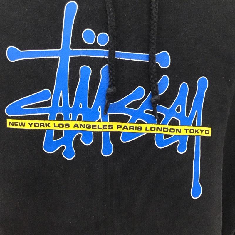 ステューシー STUSSY パーカー 長袖 長袖パーカー フード付きパーカー プリントスウェット トレーナー L ロゴ、文字 黒 / ブラック /  メンズ USED 古着 中古 10117654