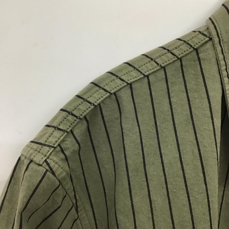 カーハート Carhartt シャツ、ブラウス 半袖 半袖シャツ ストライプシャツ ジップアップカラーシャツ XL ストライプ カーキ / カーキ /  メンズ USED 古着 中古 10133686