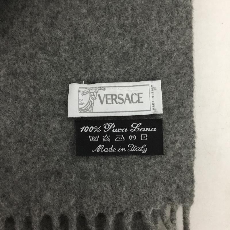 ヴェルサーチ VERSACE マフラー マフラー フリンジ ウール ロゴ、文字 灰 / グレー /  レディース USED 古着 中古 10140028