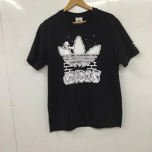 アディダス adidas Tシャツ 半袖 半袖カットソー プリントTシャツ クルーネックカットソー ロゴ、文字 黒 / ブラック /  メンズ USED 古着 中古 10135849