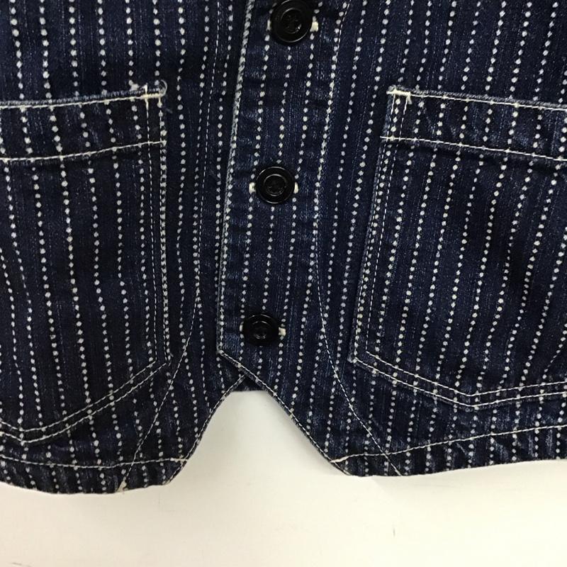 フラットヘッド The Flat Head ベスト ベスト dv-01w ウォバッシュデニムベスト ノースリーブカットソー 前開ボタン 40 ストライプ インディゴ / インディゴ /  メンズ USED 古着 中古 10141807