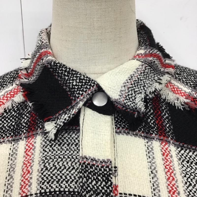ザラベーシック ZARA BASIC ワンピース ひざ丈スカート 8407 780 070 襟付き 長袖 L チェック 白 / ホワイト / X 黒 / ブラック / X 赤 / レッド /  レディース USED 古着 中古 10118345