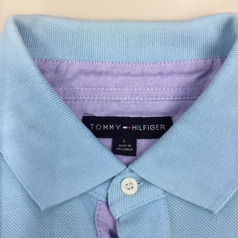 トミーヒルフィガー TOMMY HILFIGER ポロシャツ 半袖 半袖ポロシャツ カラーシャツ 半袖カットソー L ロゴ、文字 水色 / ライトブルー /  メンズ USED 古着 中古 10116143