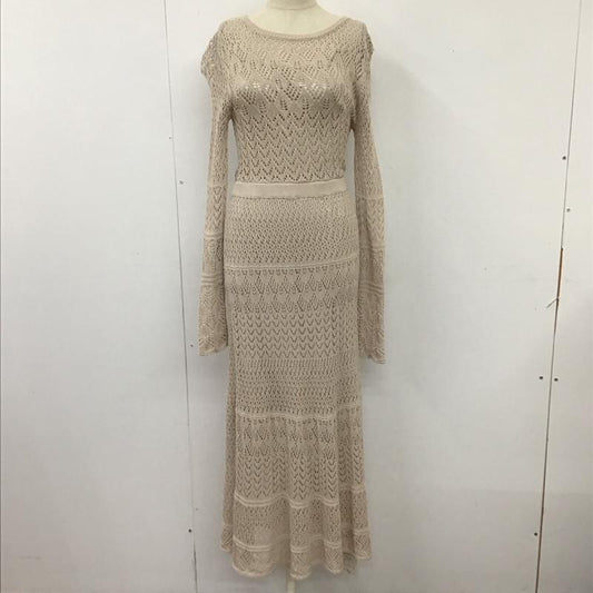 グレイル GRL ワンピース ロングスカート RUT326 ペチコート付き透かし編みニットワンピース 長袖ロングワンピース M 総柄 ベージュ / ベージュ /  レディース USED 古着 中古 10116944