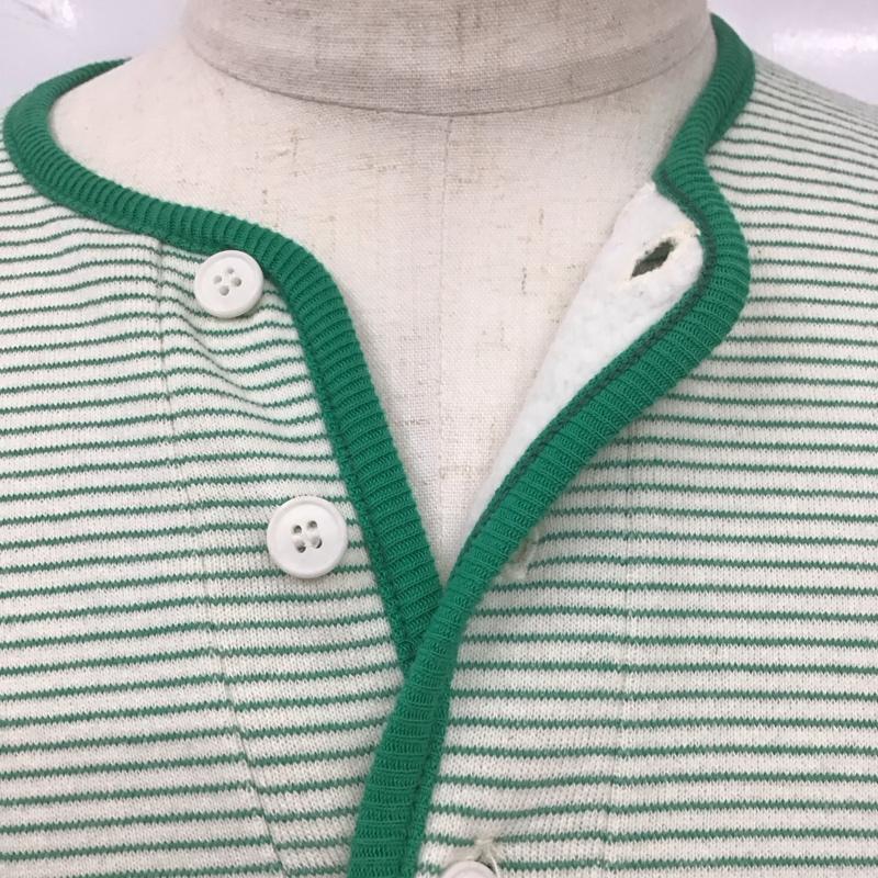 クッシュマン CUSHMAN カットソー 半袖 半袖カットソー ヘンリーネックカットソー プリントカットソー M ボーダー柄 白 / ホワイト / X 緑 / グリーン /  メンズ USED 古着 中古 10113129