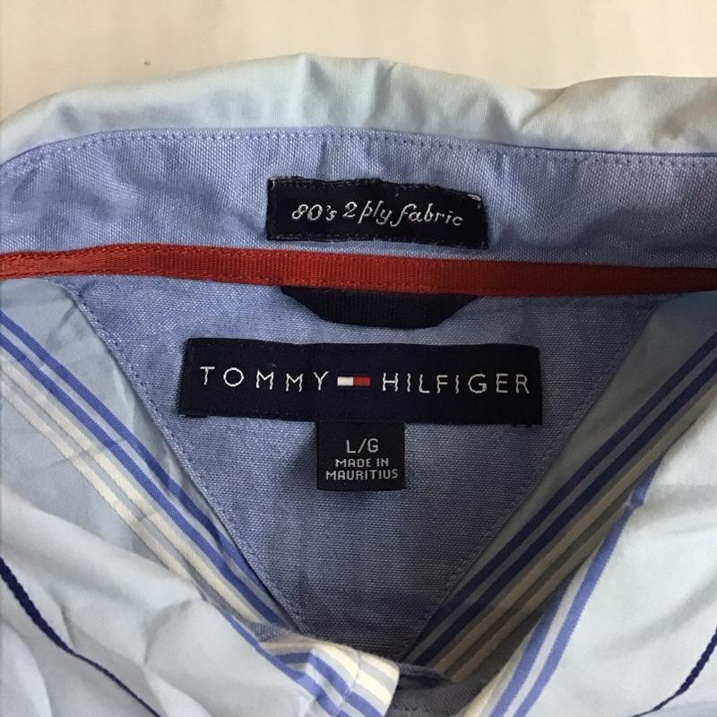 トミーヒルフィガー TOMMY HILFIGER シャツ、ブラウス 長袖 ストライプ コットン L ワンポイント 水色 / ライトブルー / X 白 / ホワイト / X 青 / ブルー /  メンズ USED 古着 中古 10116789