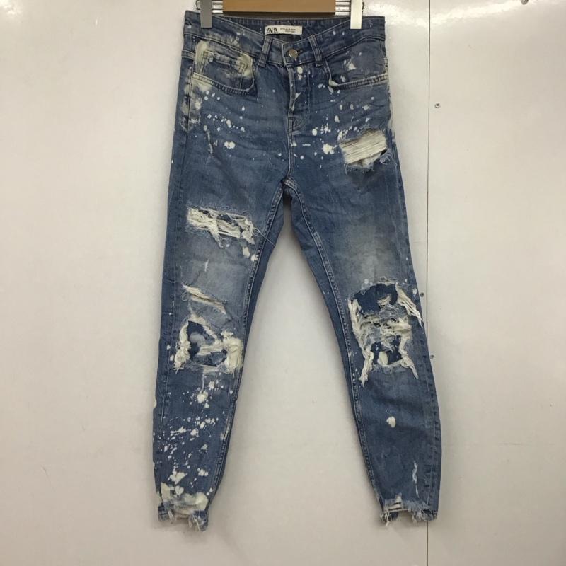 ザラ ZARA パンツ デニム、ジーンズ デニムパンツ スリムパンツ カジュアルパンツ ストレッチパンツ 38インチ ダメージ加工 インディゴ / インディゴ /  メンズ USED 古着 中古 10143232