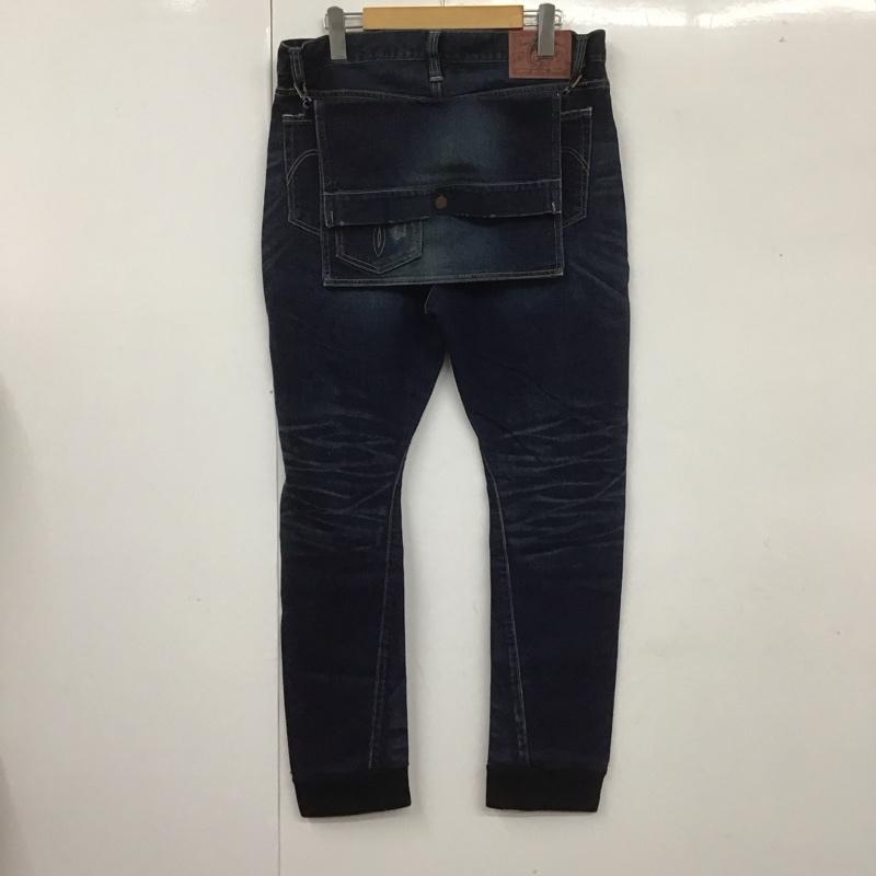 グラム glamb パンツ デニム、ジーンズ デニムパンツ スリムパンツ ジーンズ ダメージ加工 裾リブ カジュアルパンツ 3 無地 インディゴ / インディゴ /  メンズ USED 古着 中古 10107704