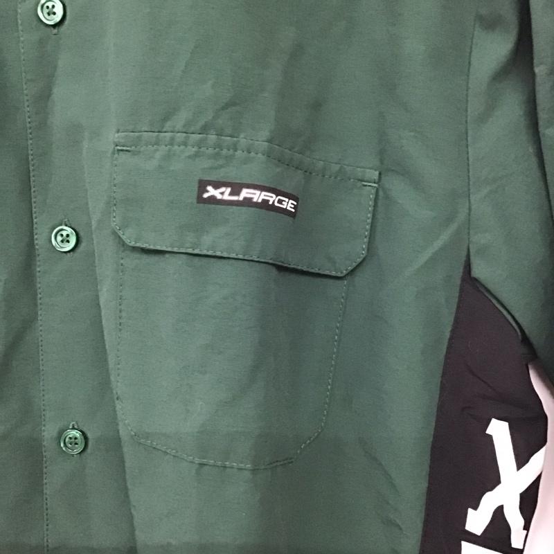 エクストララージ XLARGE シャツ、ブラウス 長袖 01193403 ナイロンワークシャツ 長袖シャツ カラーシャツ M ロゴ、文字 緑 / グリーン /  メンズ USED 古着 中古 10137968