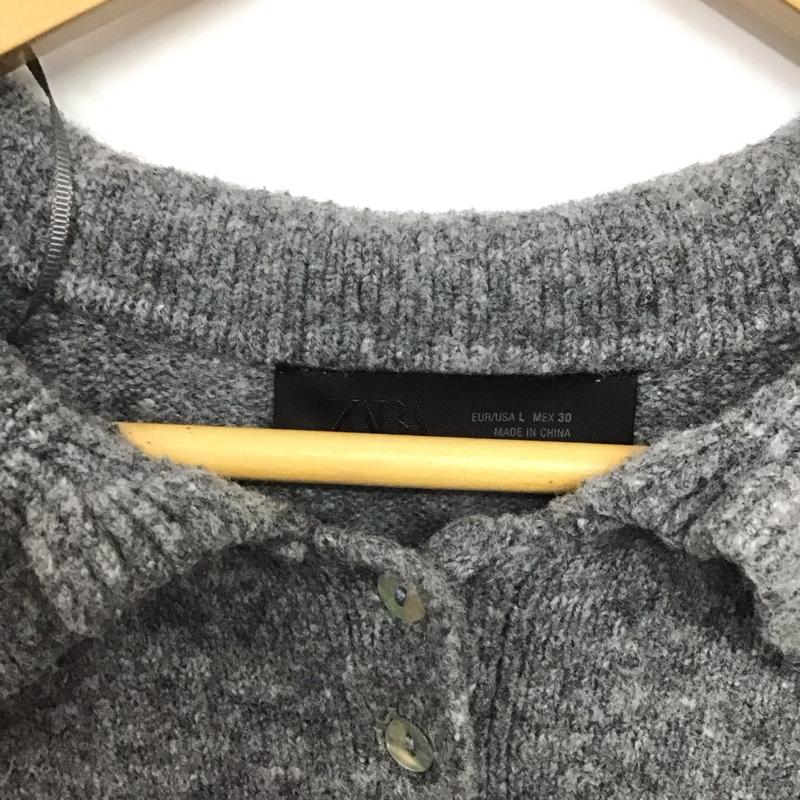 ザラ ZARA カーディガン 長袖 2756 131 802 フリルトリム ニットカーディガン L 無地 灰 / グレー /  レディース USED 古着 中古 10146595