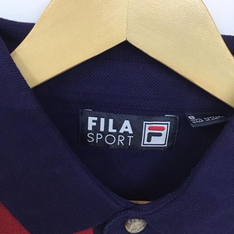 フィラ FILA ポロシャツ 半袖 半袖ポロシャツ 半袖カットソー カラーシャツ S ロゴ、文字 紺 / ネイビー / X えんじ / ワインレッド /  メンズ USED 古着 中古 10131117