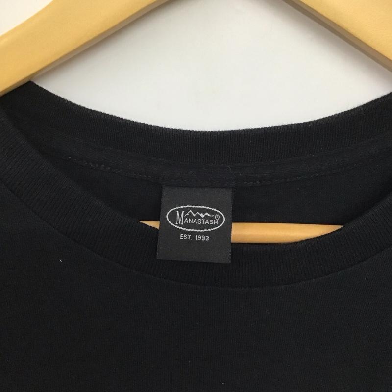 マナスタッシュ MANASTASH Tシャツ 半袖 半袖カットソー プリントTシャツ クルーネックカットソー XL ロゴ、文字 黒 / ブラック /  メンズ USED 古着 中古 10142635