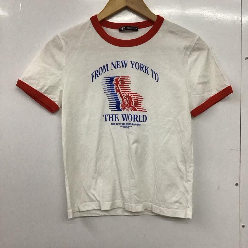 ザラ ZARA Tシャツ 半袖 半袖カットソー プリントTシャツ クルーネックカットソー M プリント 白 / ホワイト /  レディース USED 古着 中古 10149559