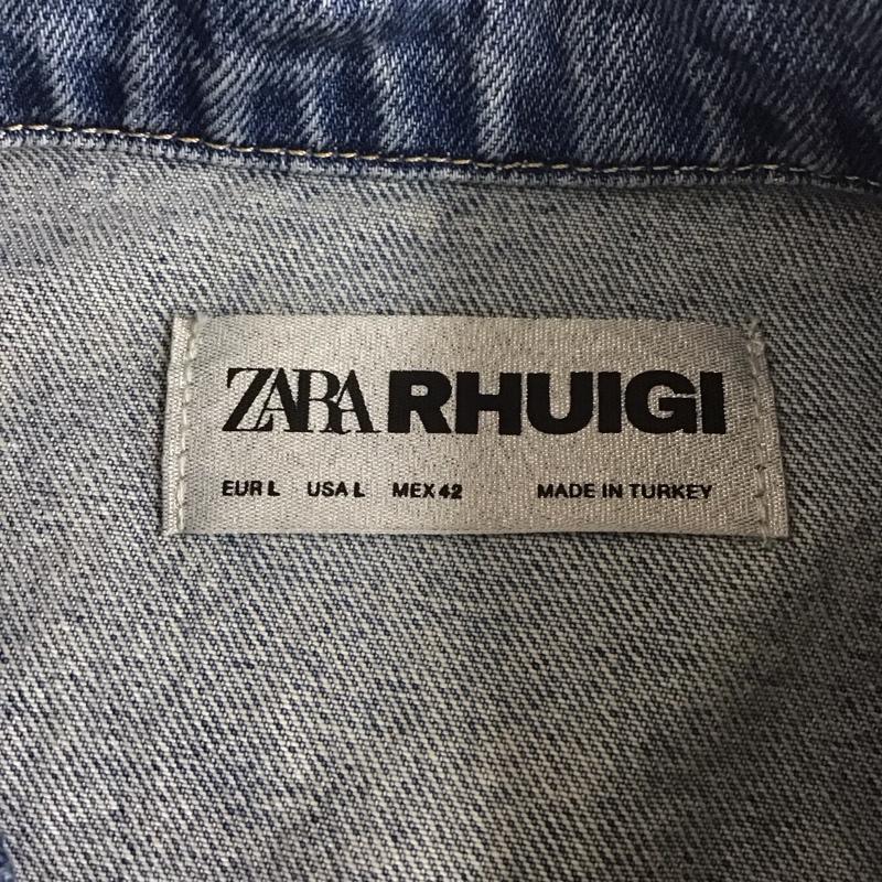 ザラ ZARA ジャケット、上着 ジャケット、ブレザー デニムジャケット Gジャン アウター カラージャケット L ロゴ、文字 インディゴ / インディゴ /  メンズ USED 古着 中古 10107219