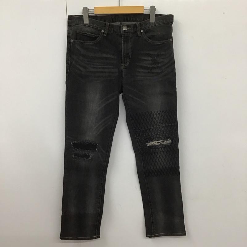 ロエン ROEN パンツ デニム、ジーンズ デニムパンツ ダメージ加工ジーンズ ワイドパンツ ストレートパンツ ワークパンツ L ダメージ加工 黒 / ブラック /  メンズ USED 古着 中古 10107777
