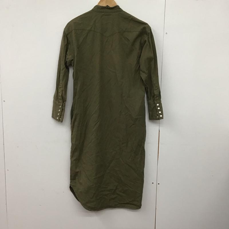 ラングラー Wrangler ワンピース ロングスカート 長袖シャツワンピース ロングワンピース ノーカラー フロントボタン FREE ロゴ、文字 カーキ / カーキ /  レディース USED 古着 中古 10147898