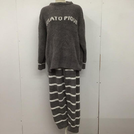 ジェラートピケ gelato pique セットアップ セットアップ セットアップ ルームウェア 2点セット ONE SIZE ボーダー柄 X プリント 灰 / グレー /  レディース USED 古着 中古 10149070
