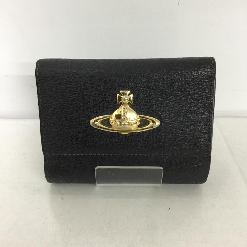 ヴィヴィアンウエストウッド Vivienne Westwood 財布 二つ折り オーブ がま口 ワンポイント 黒 / ブラック / X 金 / ゴールド /  レディース USED 古着 中古 10142180