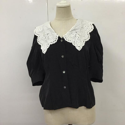 ジルスチュアート JILLSTUART シャツ、ブラウス 半袖 半袖シャツ カラーシャツ 半袖カットソー ビックカラー M 無地 黒 / ブラック /  レディース USED 古着 中古 10118587