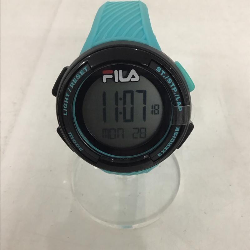 フィラ FILA 腕時計 デジタル 38-163 ロゴ、文字 黒 / ブラック / X 水色 / ライトブルー /  メンズ USED 古着 中古 10135250