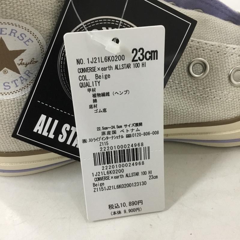 コンバース CONVERSE スニーカー スニーカー 5SC901 ALL STAR 100 HI earth music&ecology 別注 タグ付き 箱有 23.0cm ロゴ、文字 ベージュ / ベージュ / X 紫 / パープル /  レディース USED 古着 中古 10141907