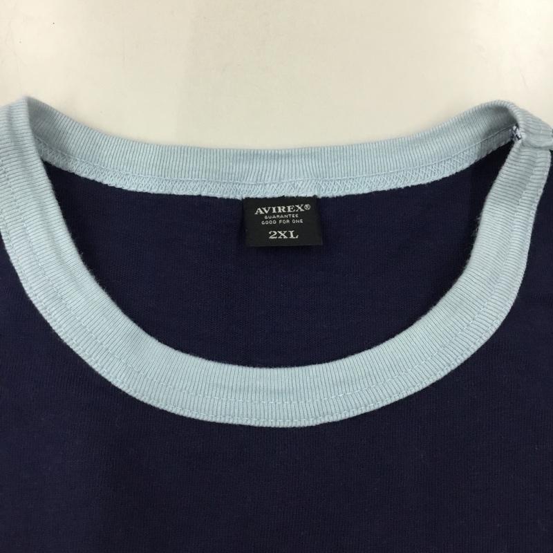 アヴィレックス AVIREX Tシャツ 半袖 半袖カットソー プリントTシャツ クルーネックカットソー XXL プリント 紺 / ネイビー /  メンズ USED 古着 中古 10120454