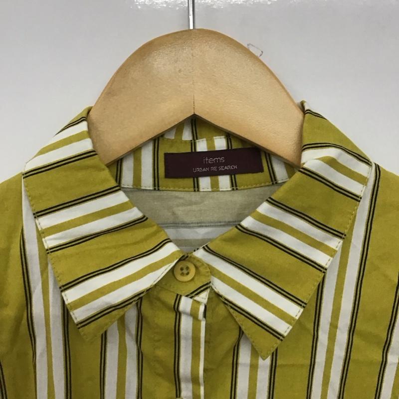 アイテムズ アーバンリサーチ ITEMS URBAN RESEARCH ワンピース ロングスカート 長袖シャツワンピース フロントボタン ロングワンピース FREE ストライプ 白 / ホワイト / X マスタード / マスタード /  レディース USED 古着 中古 10149049