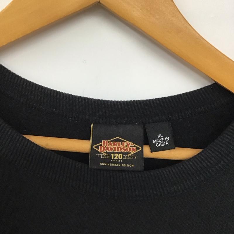 ハーレーダビッドソン Harley-Davidson トレーナー 長袖 長袖トレーナー スウェット クルーネック プルオーバー XL ロゴ、文字 黒 / ブラック /  メンズ USED 古着 中古 10145845