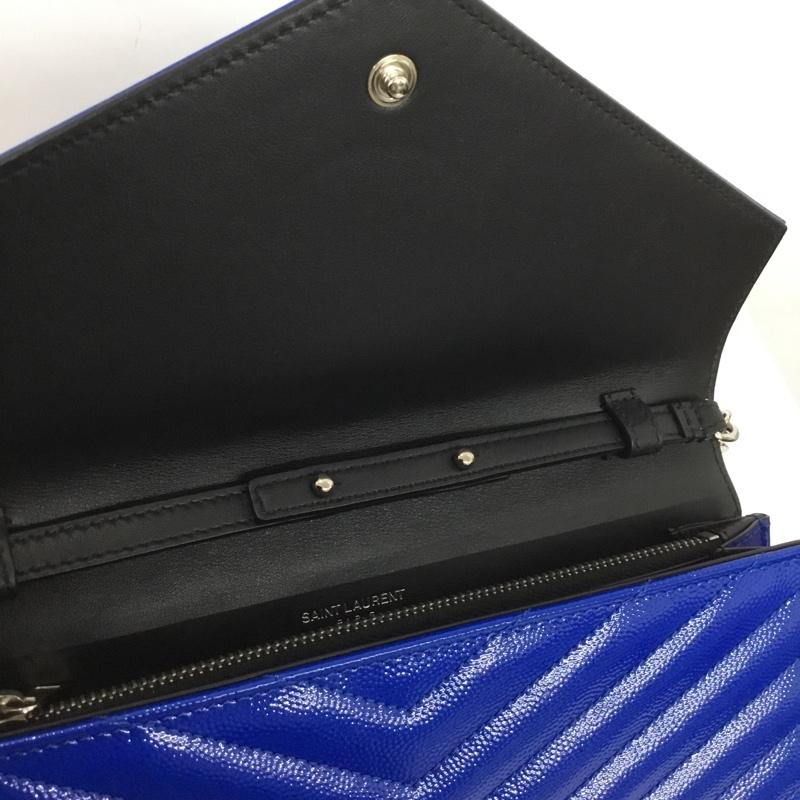 サンローラン SAINTLAURENT 財布 長財布 モノグラム チェーン ウォレット 箱有 ロゴ、文字 青 / ブルー / X 銀 / シルバー /  レディース USED 古着 中古 10147570
