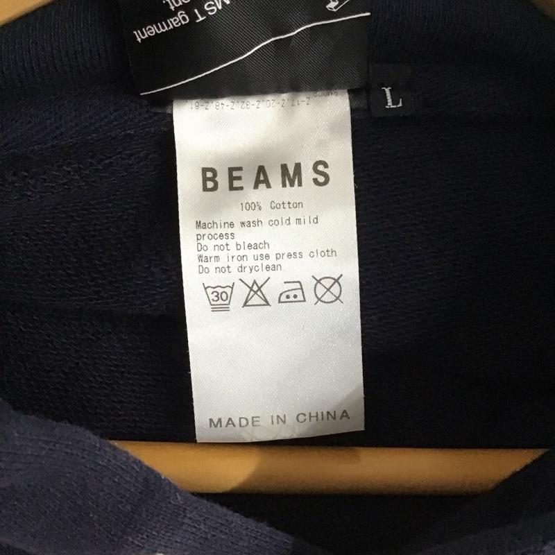 ビームス BEAMS パーカー 長袖 長袖パーカー プルオーバーパーカー スウェット L プリント 紺 / ネイビー /  メンズ USED 古着 中古 10130619