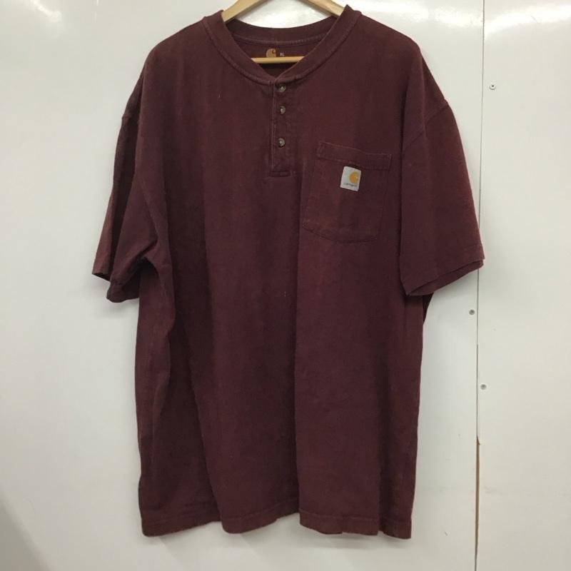 カーハート Carhartt Tシャツ 半袖 半袖カットソー ヘンリーネックカットソー XL ロゴ、文字 えんじ / ワインレッド /  メンズ USED 古着 中古 10145688