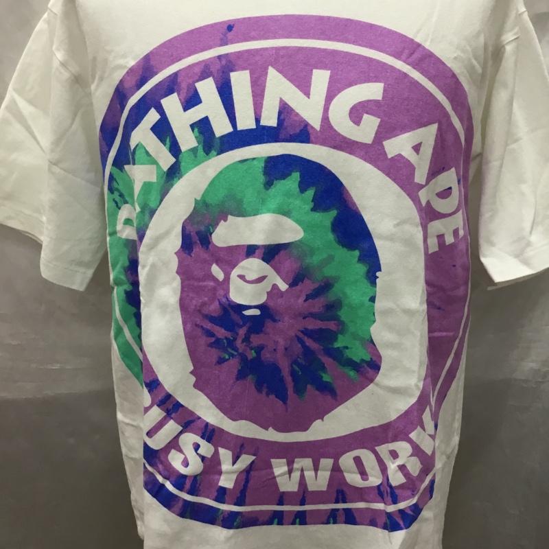 アベイシングエイプ A BATHING APE Tシャツ 半袖 クルーネック タイダイ ビッグロゴ L ロゴ、文字 白 / ホワイト /  メンズ USED 古着 中古 10119805