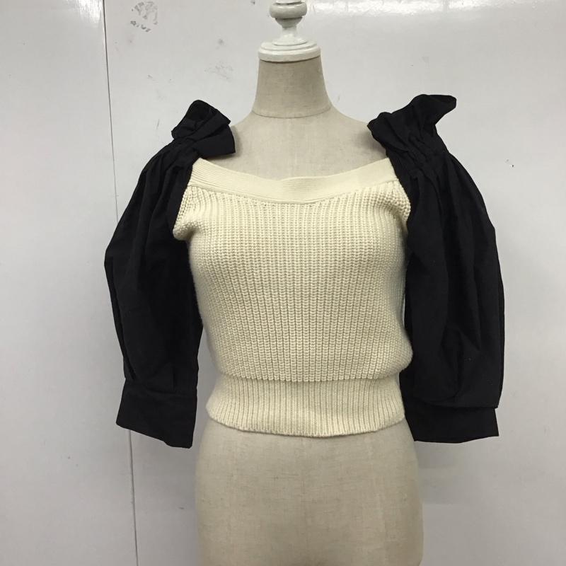 ザラ ZARA ニット、セーター 七分袖 6771/036/070 コントラストディティール オフショルダーニットプルオーバー S 無地 黒 / ブラック / X オフホワイト / オフホワイト /  レディース USED 古着 中古 10124040