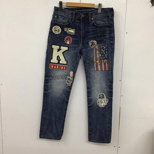 アメリカンイーグル AMERICANEAGLE パンツ デニム、ジーンズ デニムパンツ スリムパンツ カジュアルパンツ 31インチ ロゴ、文字 インディゴ / インディゴ /  メンズ USED 古着 中古 10130710
