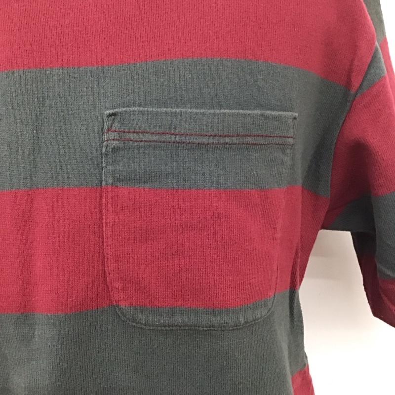 イーブルアクト EVILACT Tシャツ 半袖 胸ポケット クルーネック L ボーダー柄 ボルドー / ボルドー / X ダークグレー / ダークグレー /  メンズ USED 古着 中古 10111198