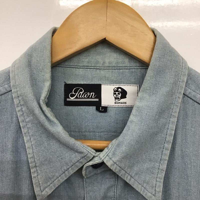 パウン PAWN シャツ、ブラウス 長袖 長袖シャツ 刺繍シャツ カラーシャツ L 刺繍 インディゴ / インディゴ /  メンズ USED 古着 中古 10145262