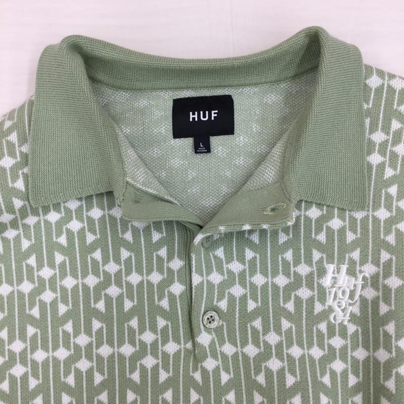 ハフ HUF ニット、セーター 長袖 L ロゴ、文字 緑 / グリーン / X 白 / ホワイト /  メンズ USED 古着 中古 10143903