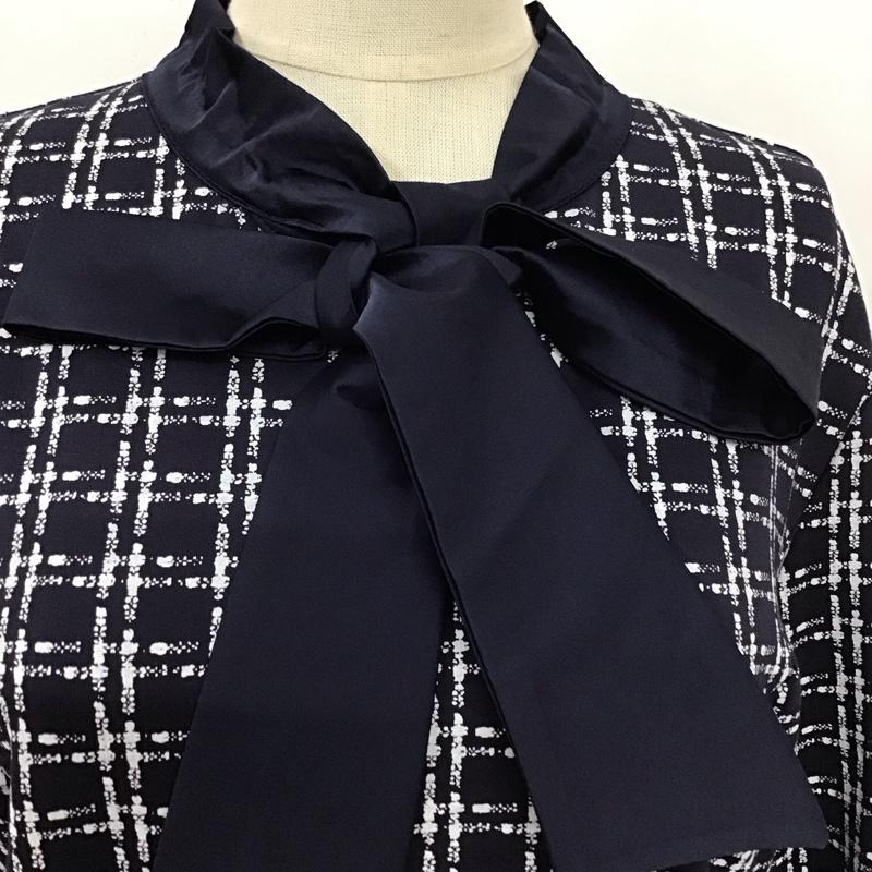古着 USED ワンピース ロングスカート KAIMILAN 長袖 リボンタイ タグ付き 8 チェック 白 / ホワイト / X 紺 / ネイビー /  レディース USED 古着 中古 10115487