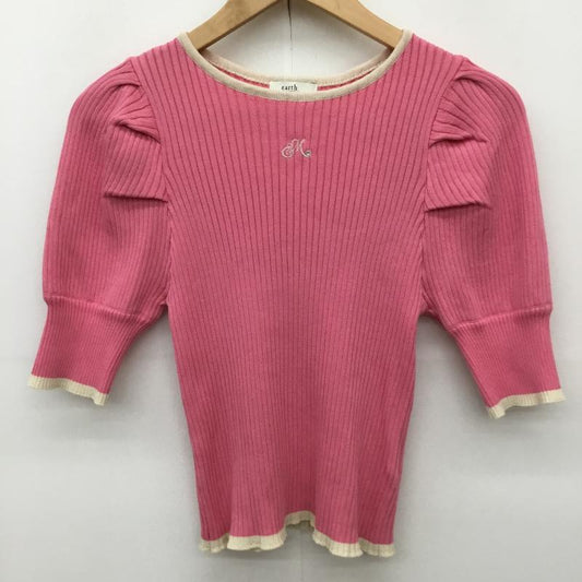 アースミュージックアンドエコロジー earth music&ecology ニット、セーター 半袖 1M42L2C0200 フロントロゴ配色ニットプルオーバー FREE ワンポイント 桃 / ピンク /  レディース USED 古着 中古 10141837