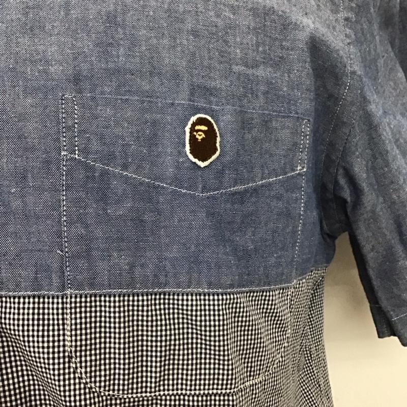 アベイシングエイプ A BATHING APE Tシャツ 半袖 半袖シャツ カラーシャツ 半袖カットソー デニムシャツ L ロゴ、文字 インディゴ / インディゴ /  メンズ USED 古着 中古 10117278